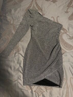 privy Silver One-Shoulder Sparkle Dress